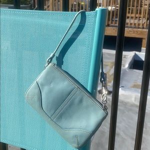 Baby blue leather Coach wristlet